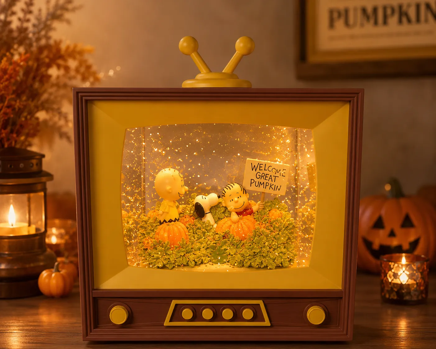 Peanuts Charlie Brown & Snoopy Halloween Vintage TV Snow Globe