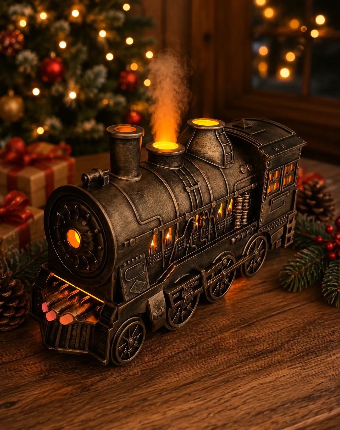 Vintage Steam Train Flame Effect Humidifier Essential Oil Diffuser
